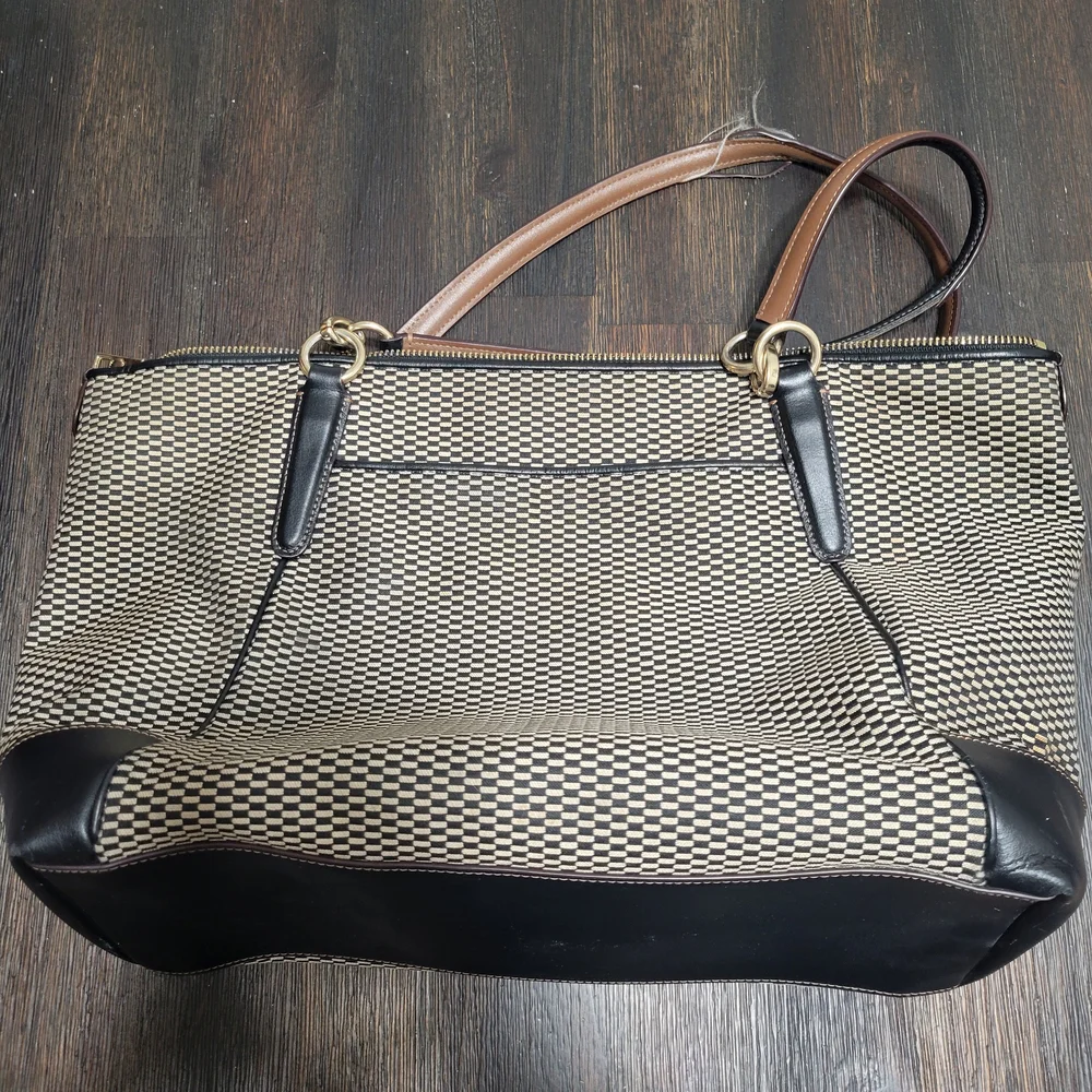 Coach Black and‎ Tan Checkered Shoulder Bag